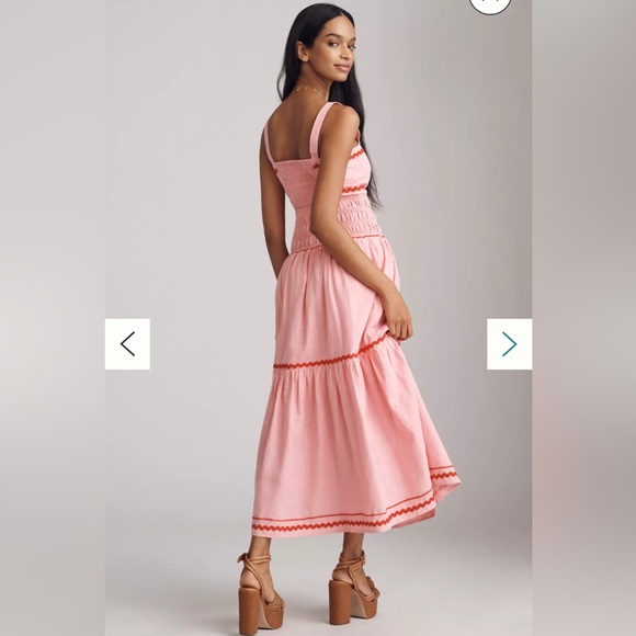 English Factory Linen Cotton Ric Rac Midi Dress - Picture 2 of 6